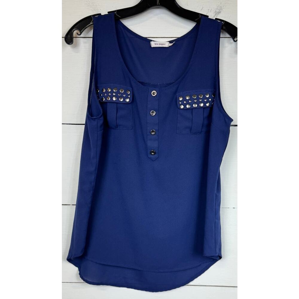 Blu Pepper Blue Sleeveless Blouse Women's Size Large